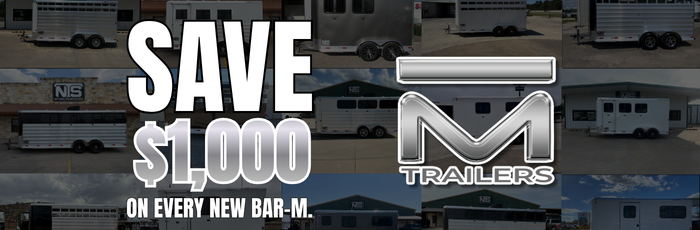 Save $1,000 on New Bar-M Trailers Near Rose City, TX | National Trailer Source Show more lines Bar-M trailer sale near Rose City TX. Save $1,000 on every new Bar-M horse and livestock trailer at National Trailer Source.